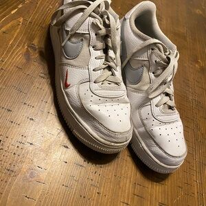 Nike Kids White and Gray Sneakers with Red Accent